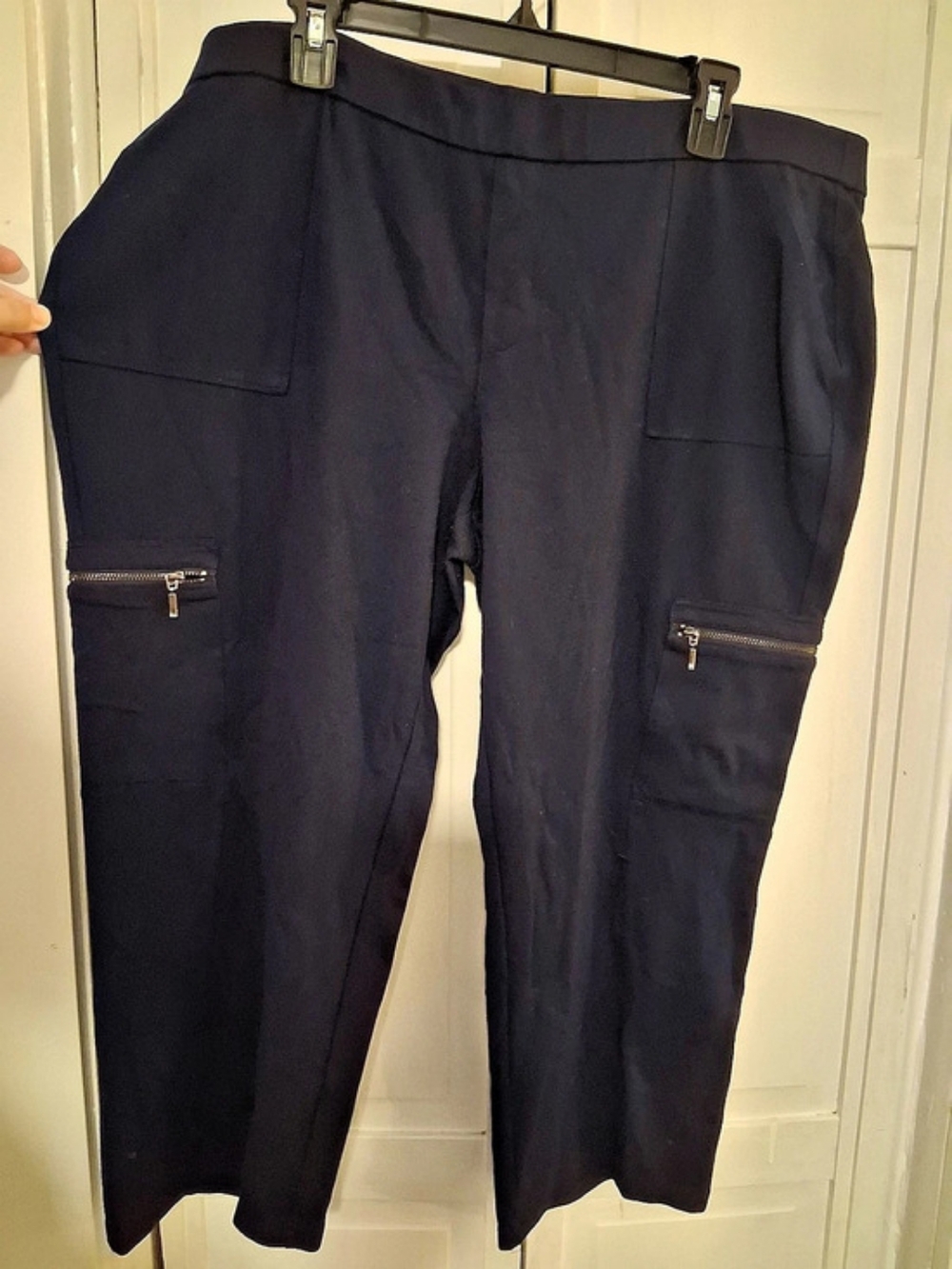 Susan Graver Weekend Pull-On Cargo Pants with Zipper Details Blue XL